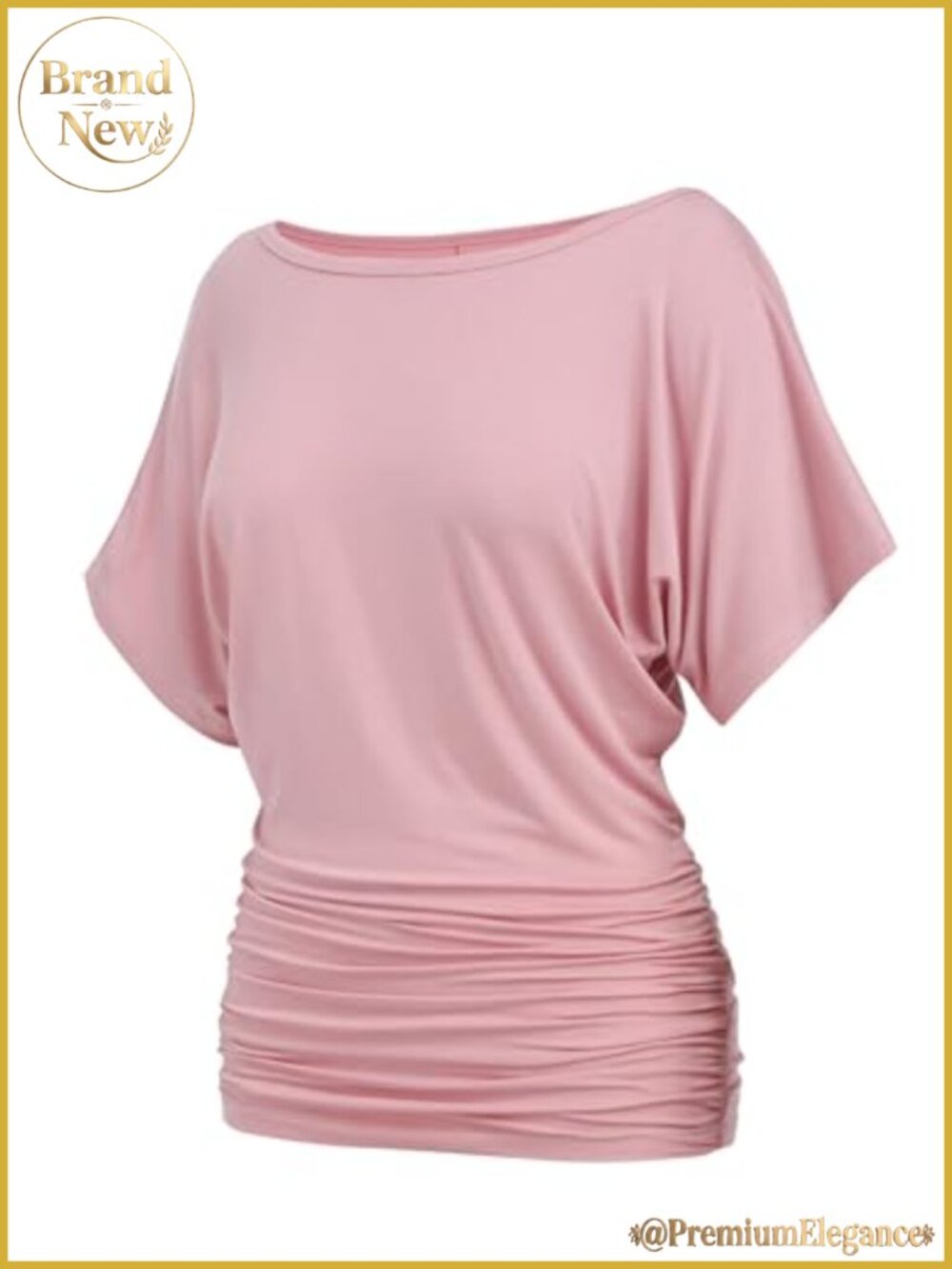 Womens Ruched Boat Neck Dolman Short Sleeve T-Shirt Modal Blend Casual Top